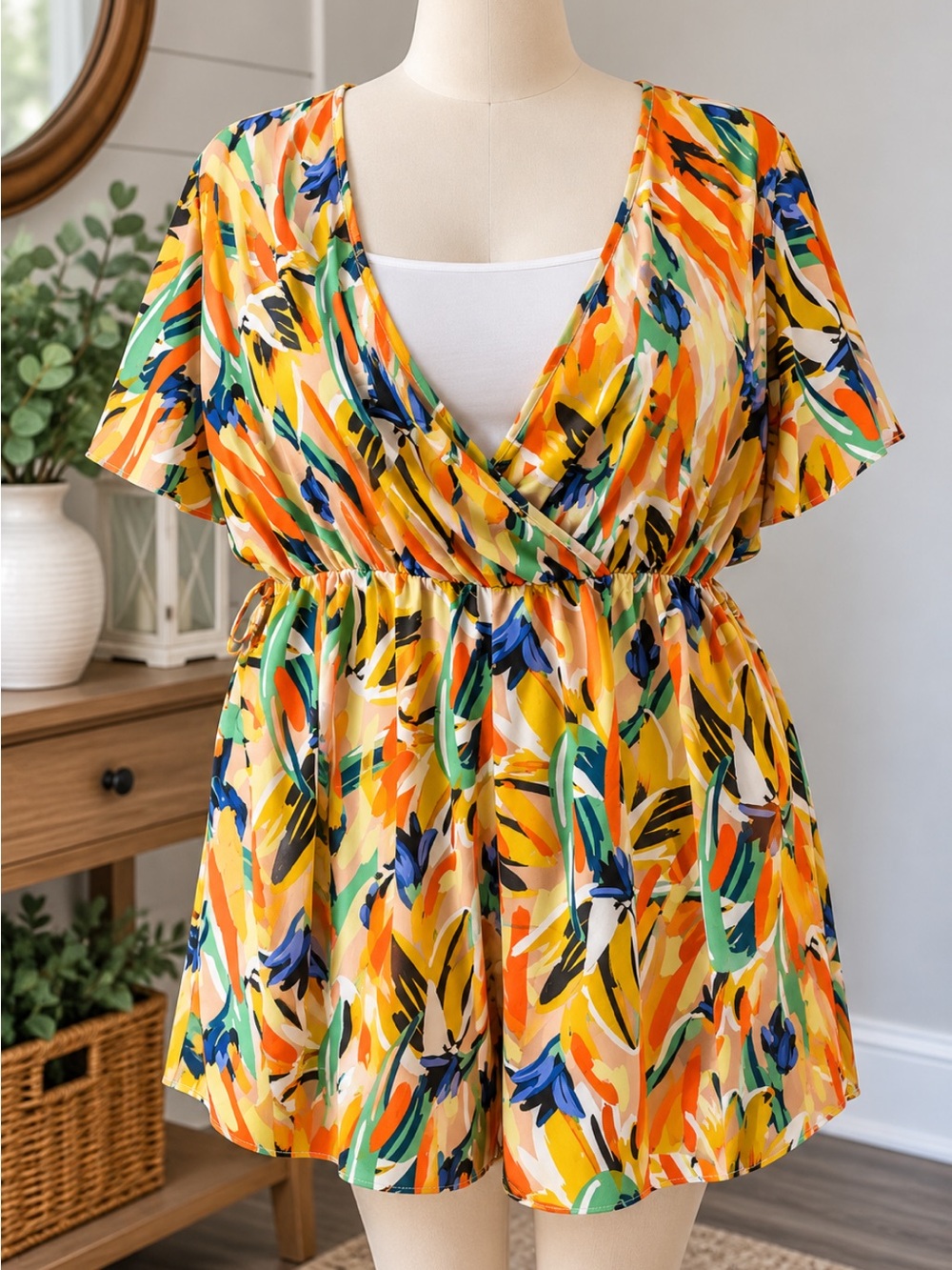 Bright Multi-Color V-Neck Wrap Women’s Top